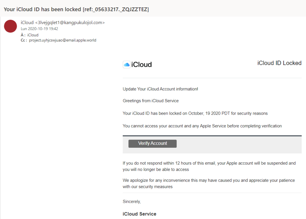 fraude par courriel, iCloud