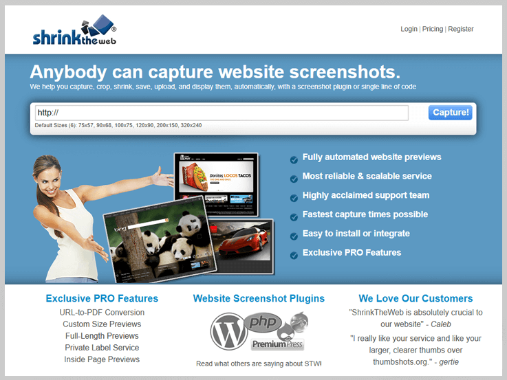 Aperçu du site ShrinkTheWeb